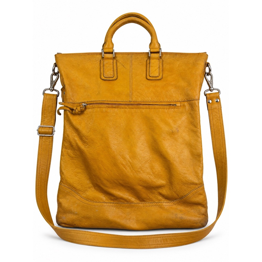 Maurizio Taiuti Vintage Y2K Italian Yellow Leather Slouchy Crossbody Hobo Bag